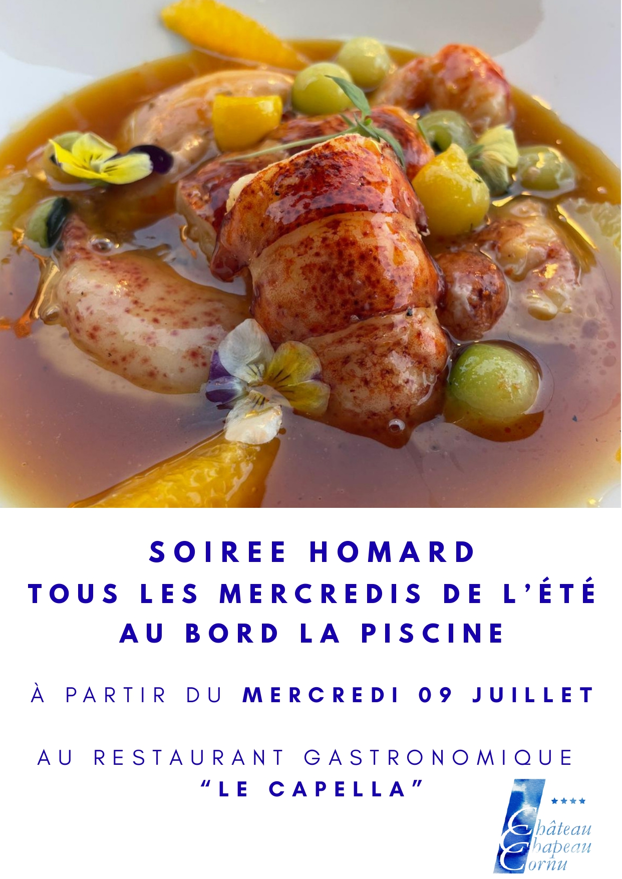 Affiche de la soirée proposée au bord de la piscine du château