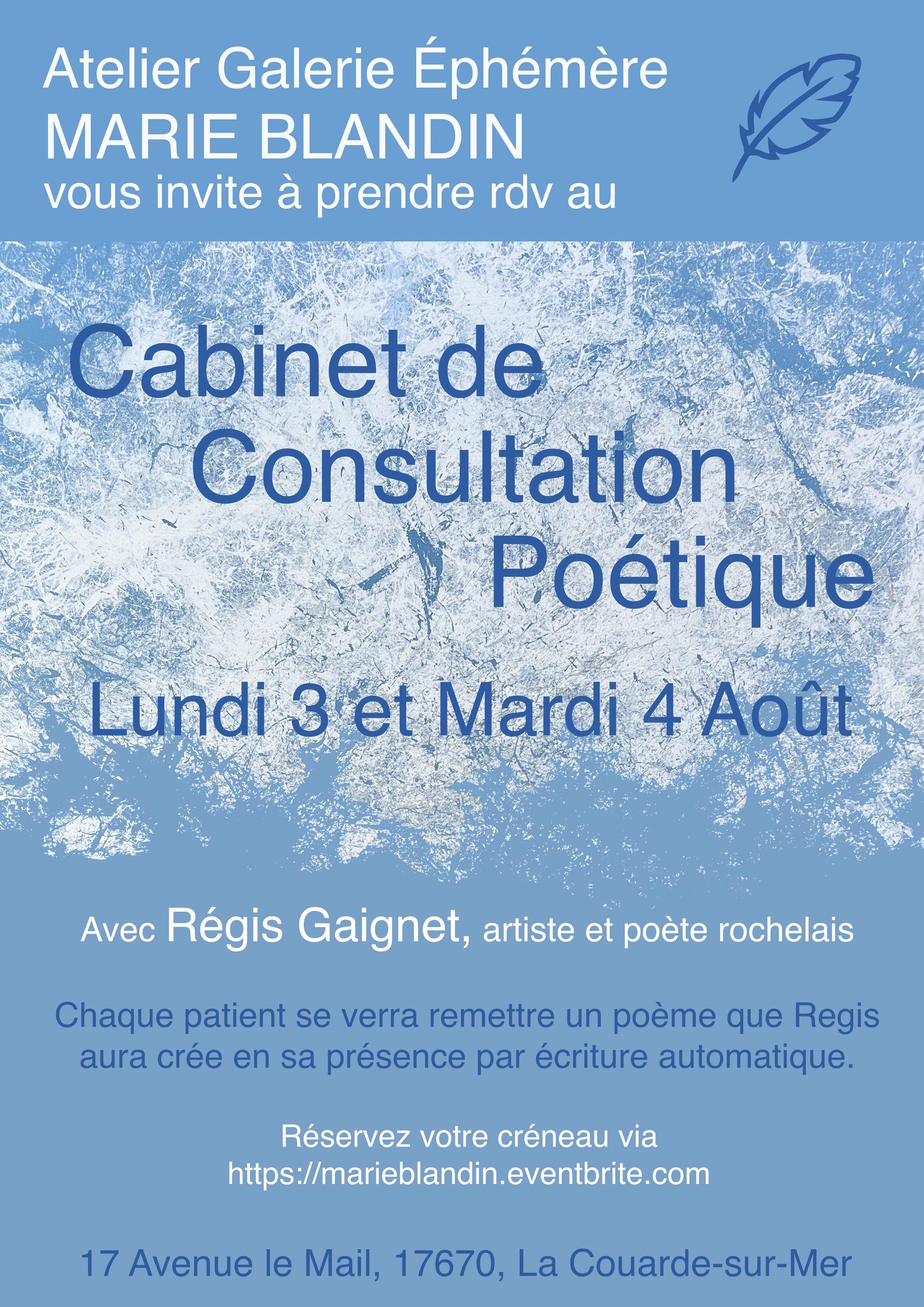 Cabinet de consultation poétique à l'atelier galerie de Marie Blandin