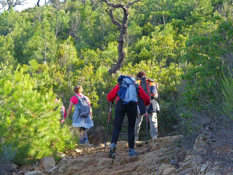 Groupe de randonneurs cheminant de le massif de la Colle Noire