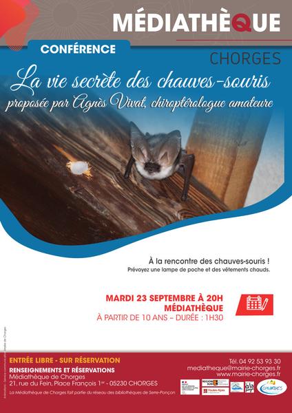 Conférence 'La vie secrète des chauves-souris' Médiathèque de CHORGES - © DR/Mediathèque de Chorges Conférence 'La vie secrète des chauves-souris' Médiathèque de CHORGES - © DR/Mediathèque de Chorges