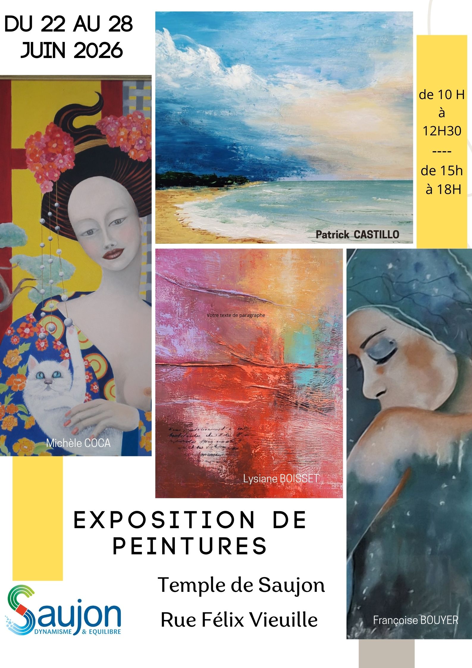 Exposition artistique de Françoise Bouyer, Lysiane Boisset, Michèle Coca et Patrick Castillo