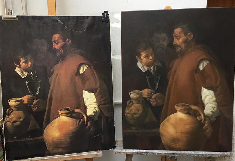 Restauration d'une copie d'un tableau de Velasquez par l'atelier ML Dubar 