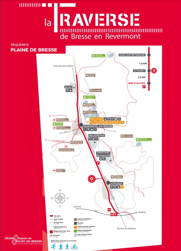 Voie verte La Traverse _ Bourg-en-Bresse destinations – Office de tourisme (plan section Attignat-Jayat)2