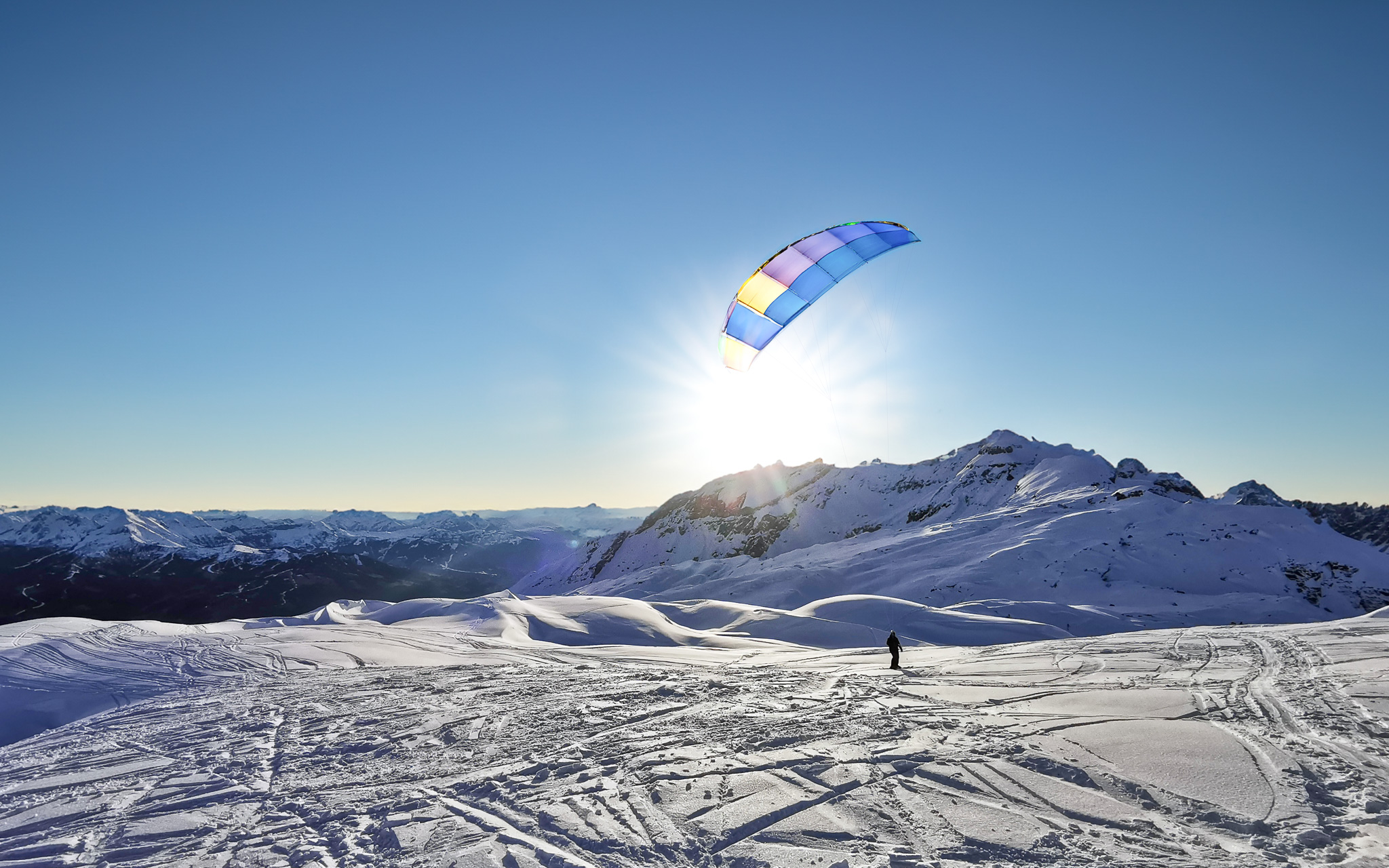 Snowkiten op de top van Grandes Platières