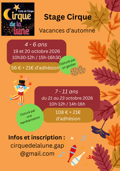 Stage de cirque vacances automne