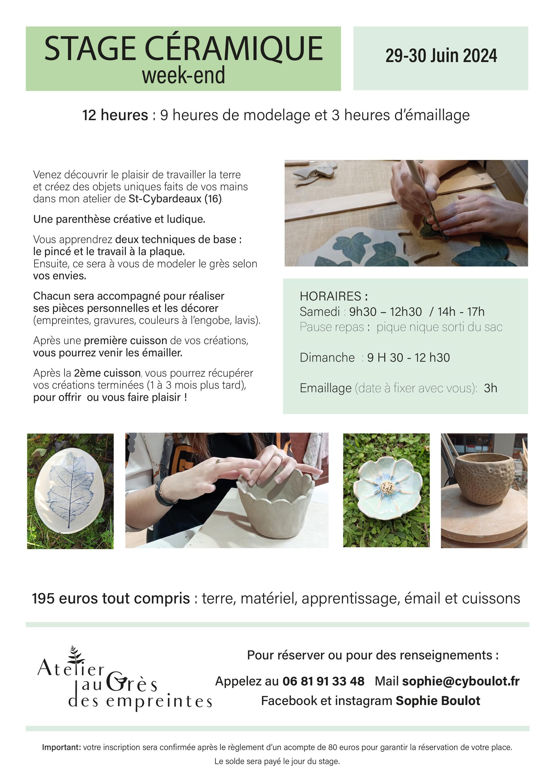 Stage céramique ( poterie ) Week-end