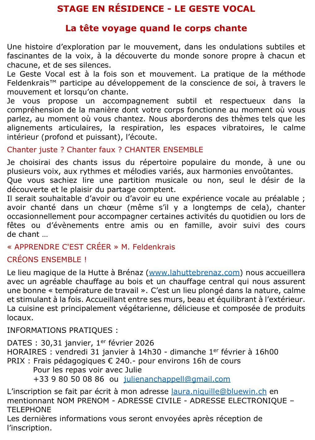 Stage en résidence - Le geste vocale : La tête voyage quans le coeur chante_Arvière-en-Valromey