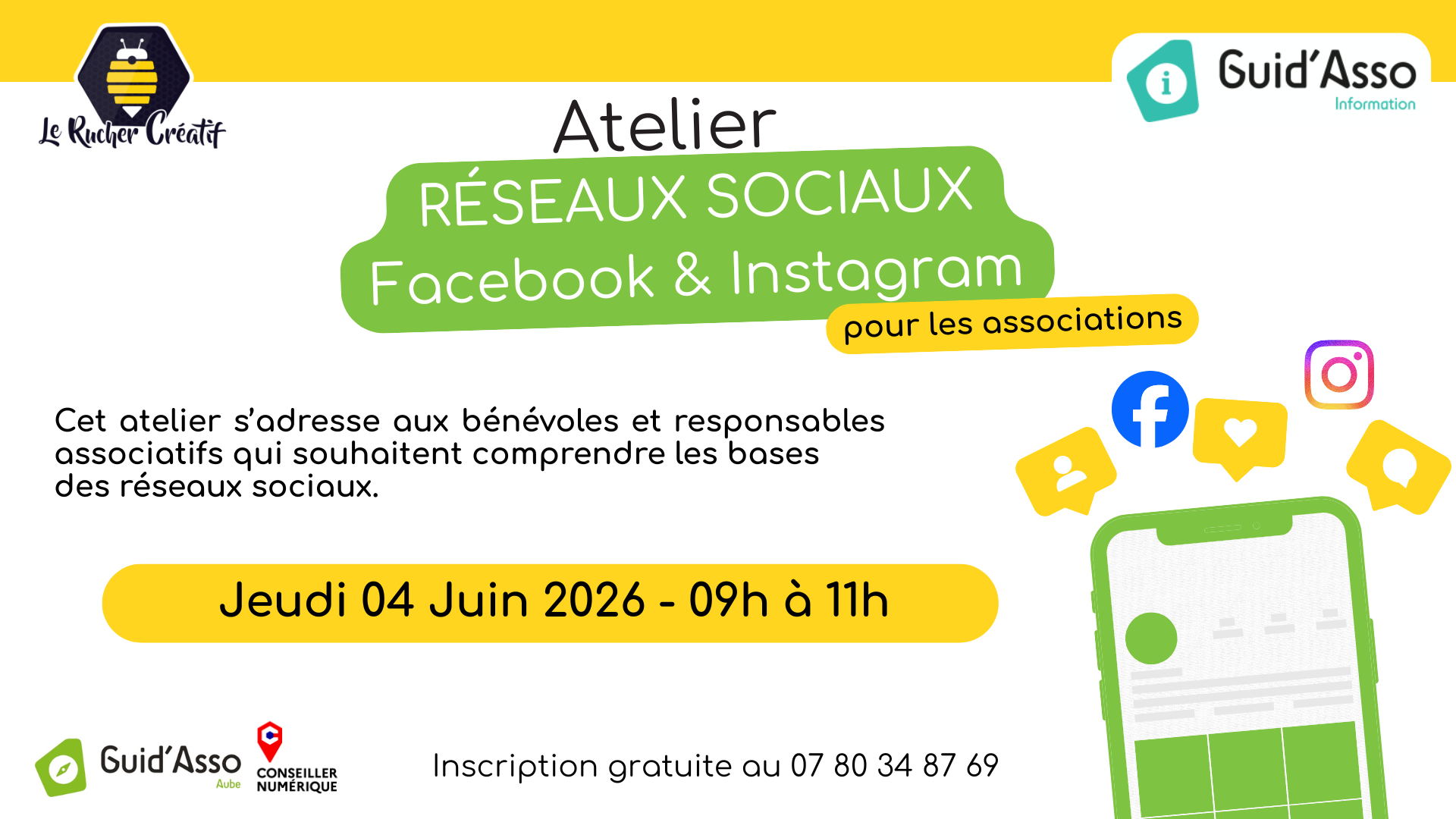 Guid'Asso : Atelier "Gérer ses réseaux sociaux, Facebook &amp; Instagram" — visuel événement