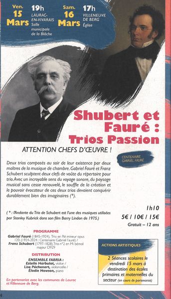 Concert Shubert et Fauré: Trios Passion