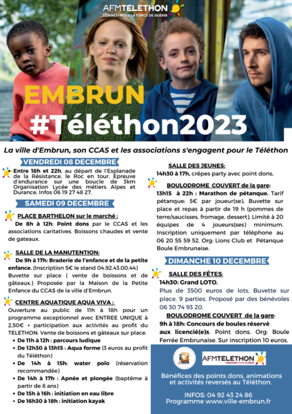 EMBRUN Téléthon 2023 Ville d'Embrun CCAS associations EMBRUN Téléthon 2023 Ville d'Embrun CCAS associations