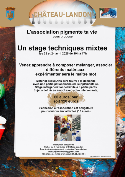 Stage peinture 23 et 24 avril 2026 Château-Landon