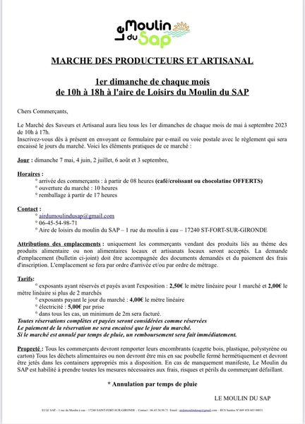 Marché de producteurs et artisans- Moulin du sap