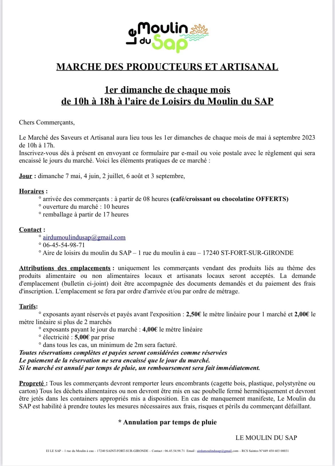 Marché de producteurs et artisans- Moulin du sap