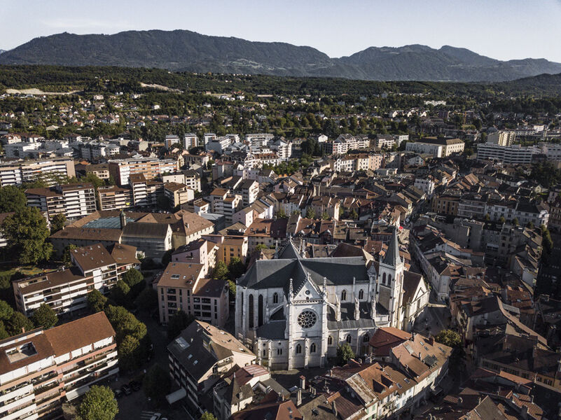 Vue aérienne de la basilique de Thonon