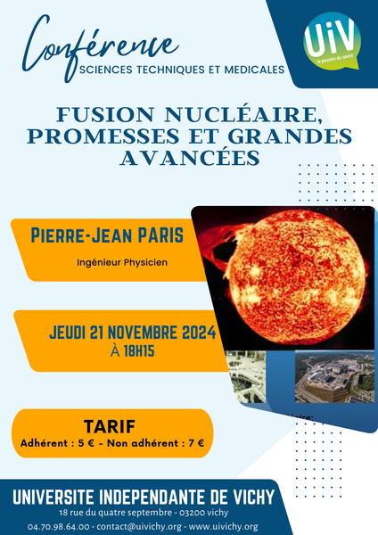 Conférence : Fusion nucléaire, promesses et grandes avancées