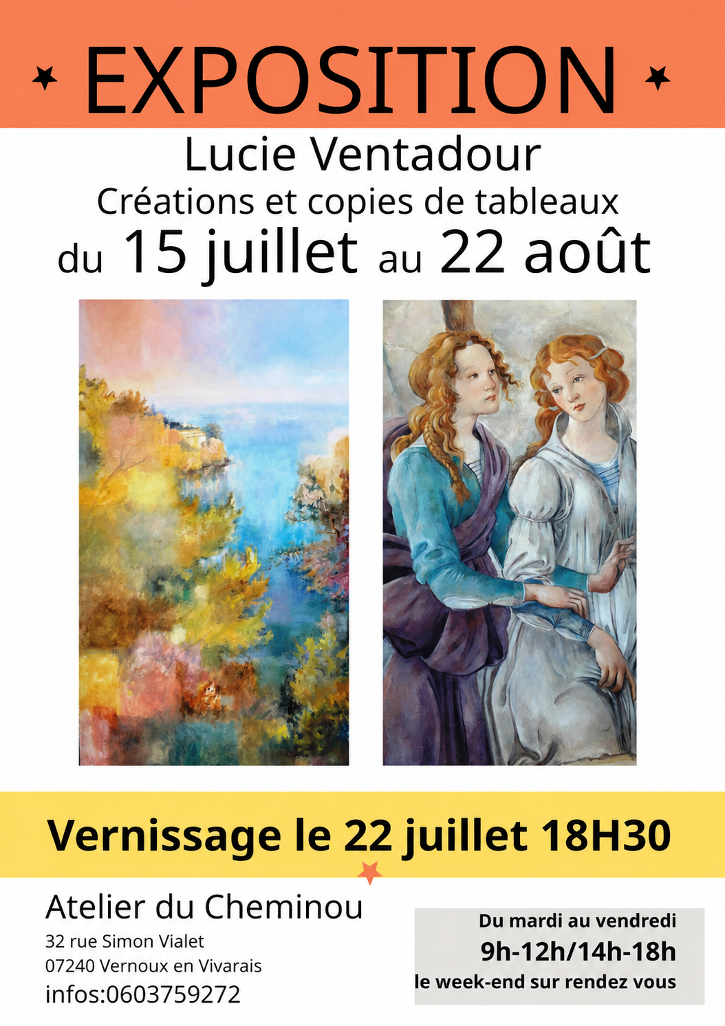 Exposition de peintures de Lucie Ventadour (créations et copies de tableaux)