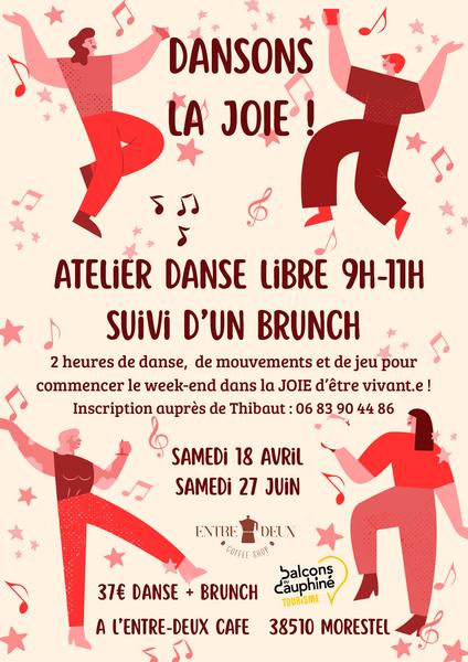 Affiche : Atelier danse libre et brunch au restaurant l'Entre Deux_Morestel