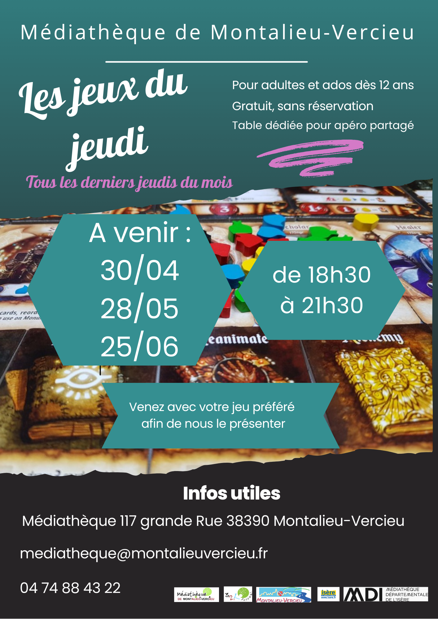 Soirée jeux de société : les jeux du jeudi  la médiathèque de Montalieu-Vercieu