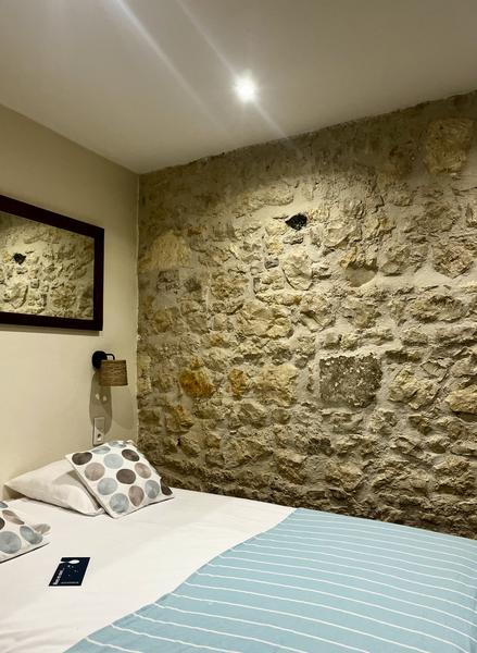 Une chambre avec un lit double