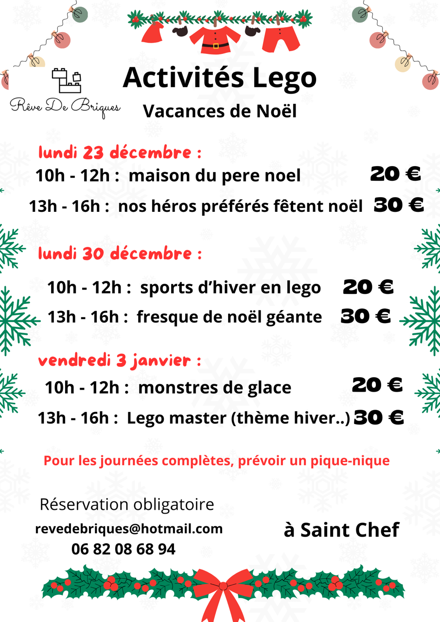 Ateliers Lego "maison du Père Noël" et "nos héros préférés de Noël"