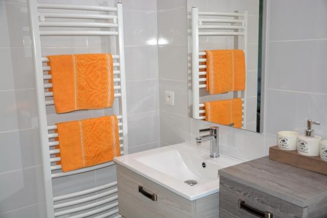 Un lavabo et un sèche-serviettes.
