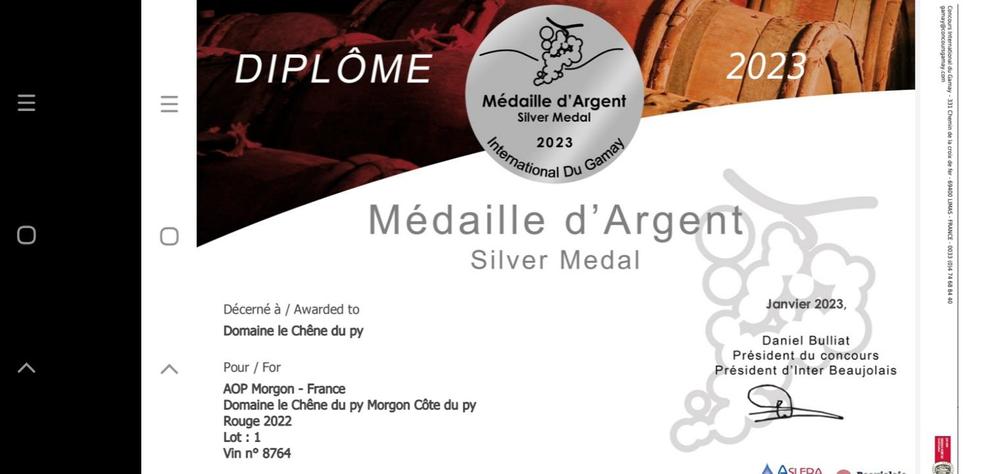 Médaille d'Argent Morgon 2022