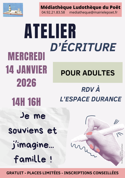 Atelier d'écriture pour adultes - © Médiathèque Ludothèque du Poët