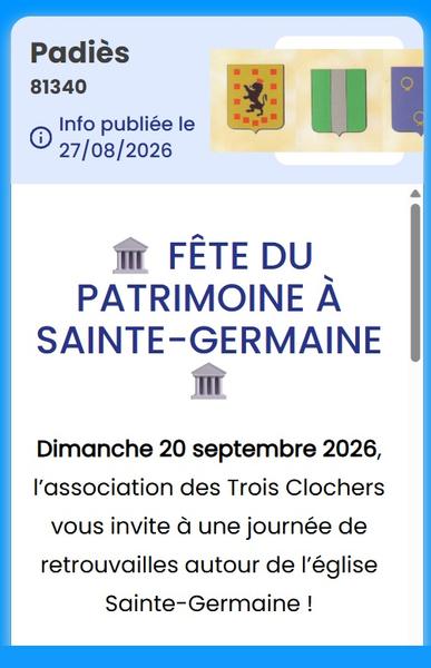Journées Européennes du Patrimoine - Repas et concert à Sainte-Germaine