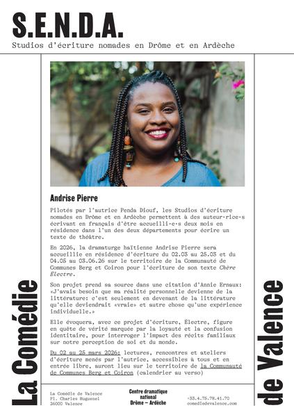 Lecture suivie d’une rencontre d’Andrise Pierre