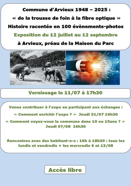 affiche - © Olivier Goehrs Commune d’Arvieux 1948 – 2025 : de la trousse de foin à la fibre optique_Arvieux - © Olivier Goehrs