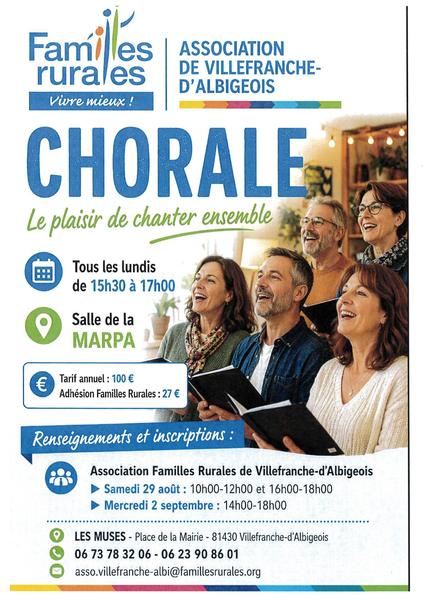 Chorale : renseignements et inscriptions auprès de Familles Rurales