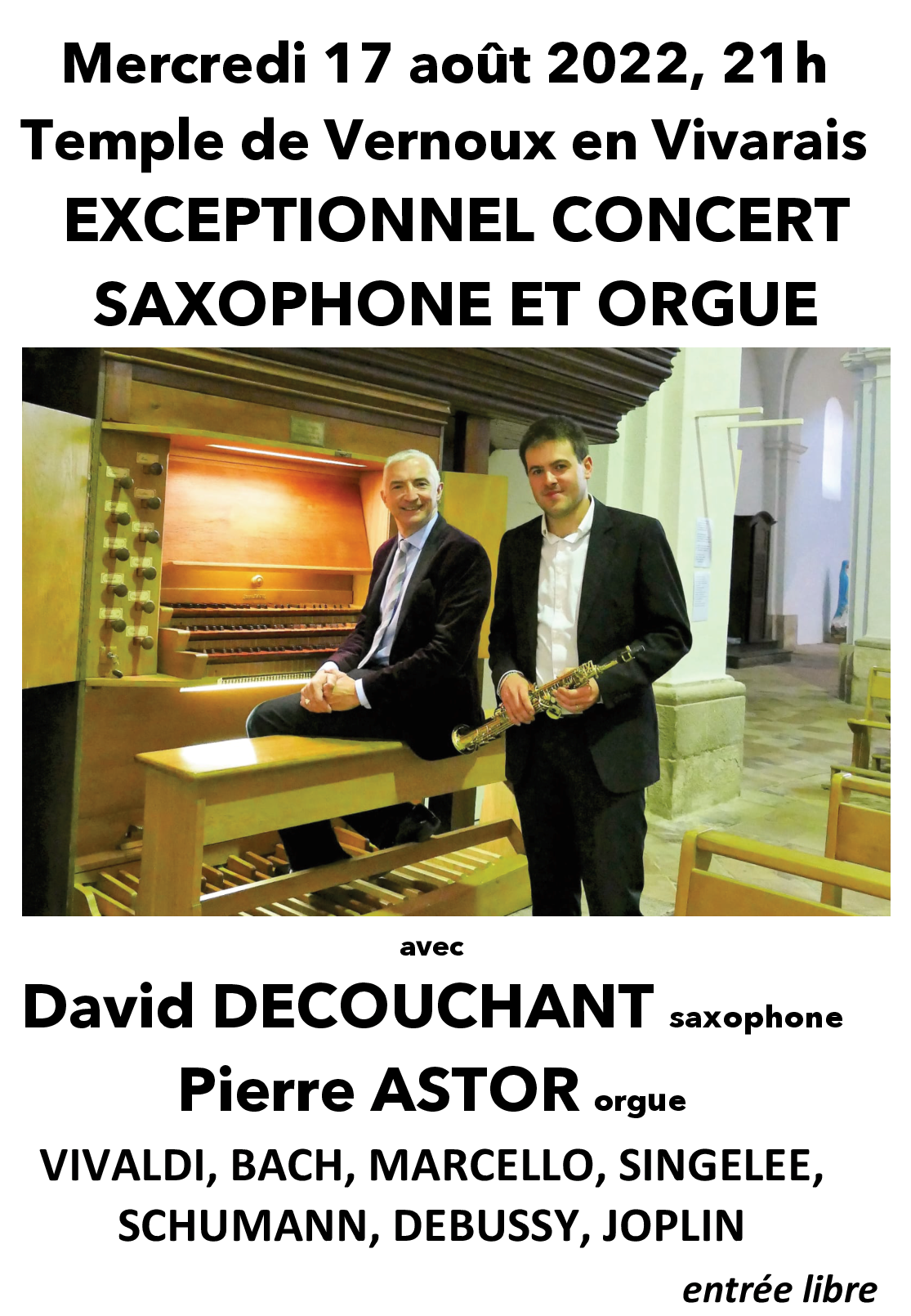 Events…Put it in your diary : Concert orgue et saxophone