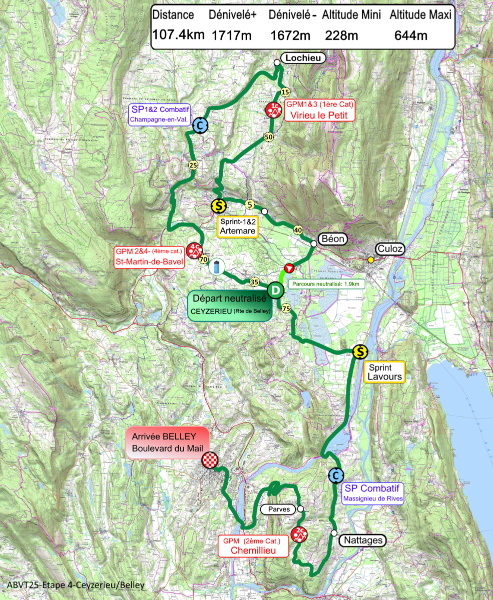 Tracé de l'étape 4 entre Ceyzérieu et Belley - Ain Bugey Valromey Tour 2025 - 37e édition