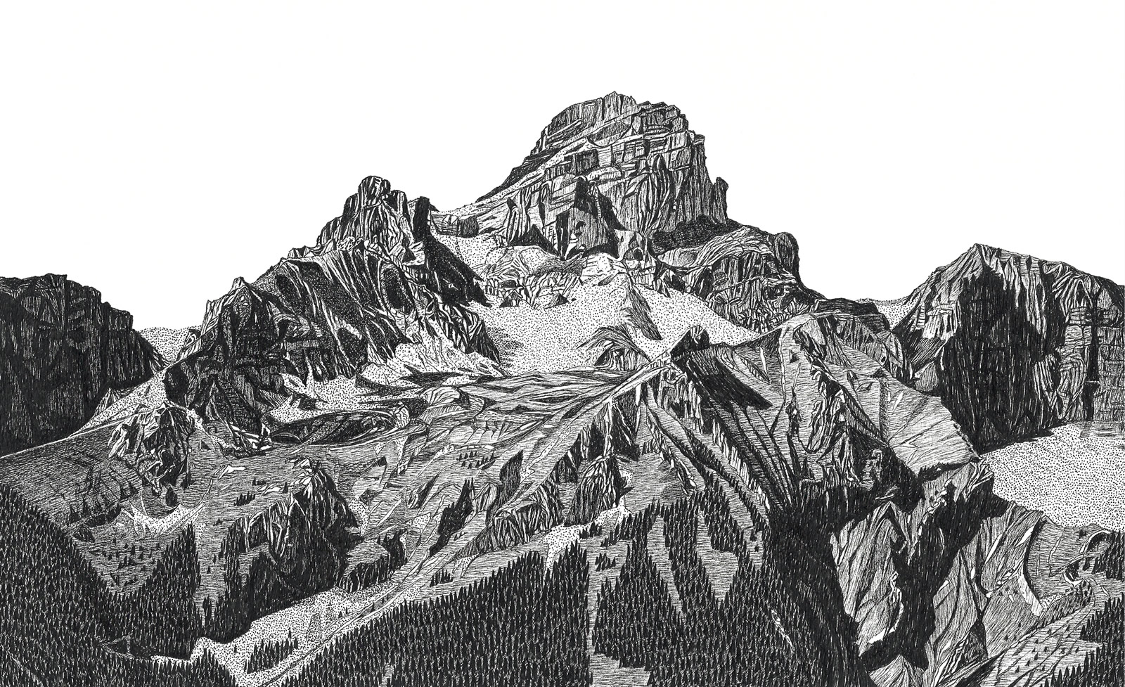 Exposition : Dessins de montagnes et paysages imaginaires à l’encre noire sur papier_Les Orres