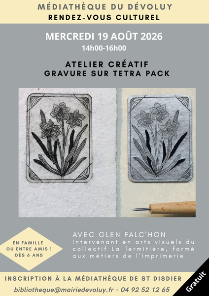 Atelier de gravure sur tetra pack