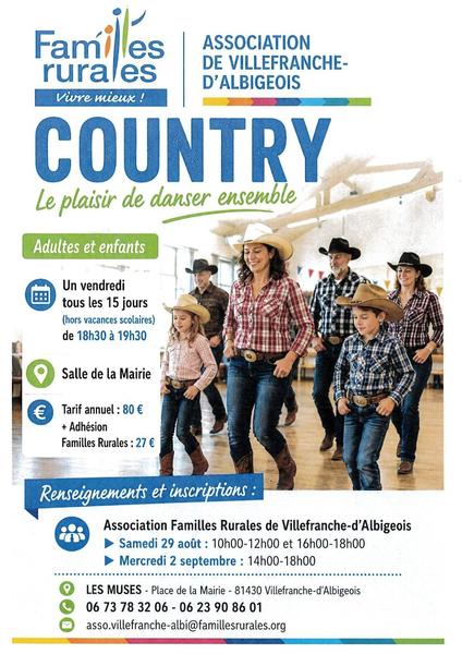 Country : renseignements et inscriptions auprès de Familles Rurales