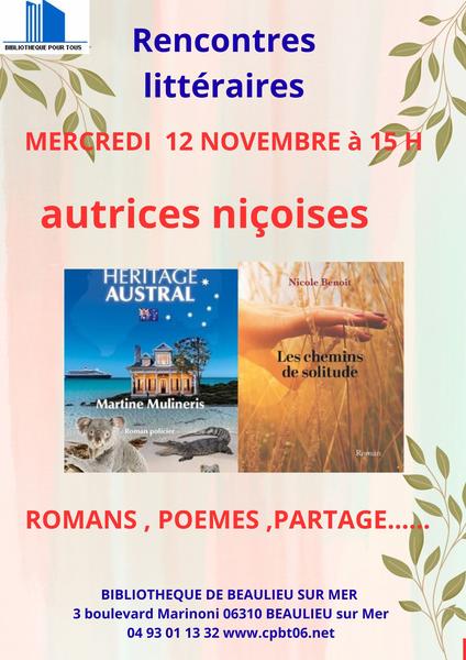 Rencontres littéraires : Autrices niçoises_Beaulieu-sur-Mer