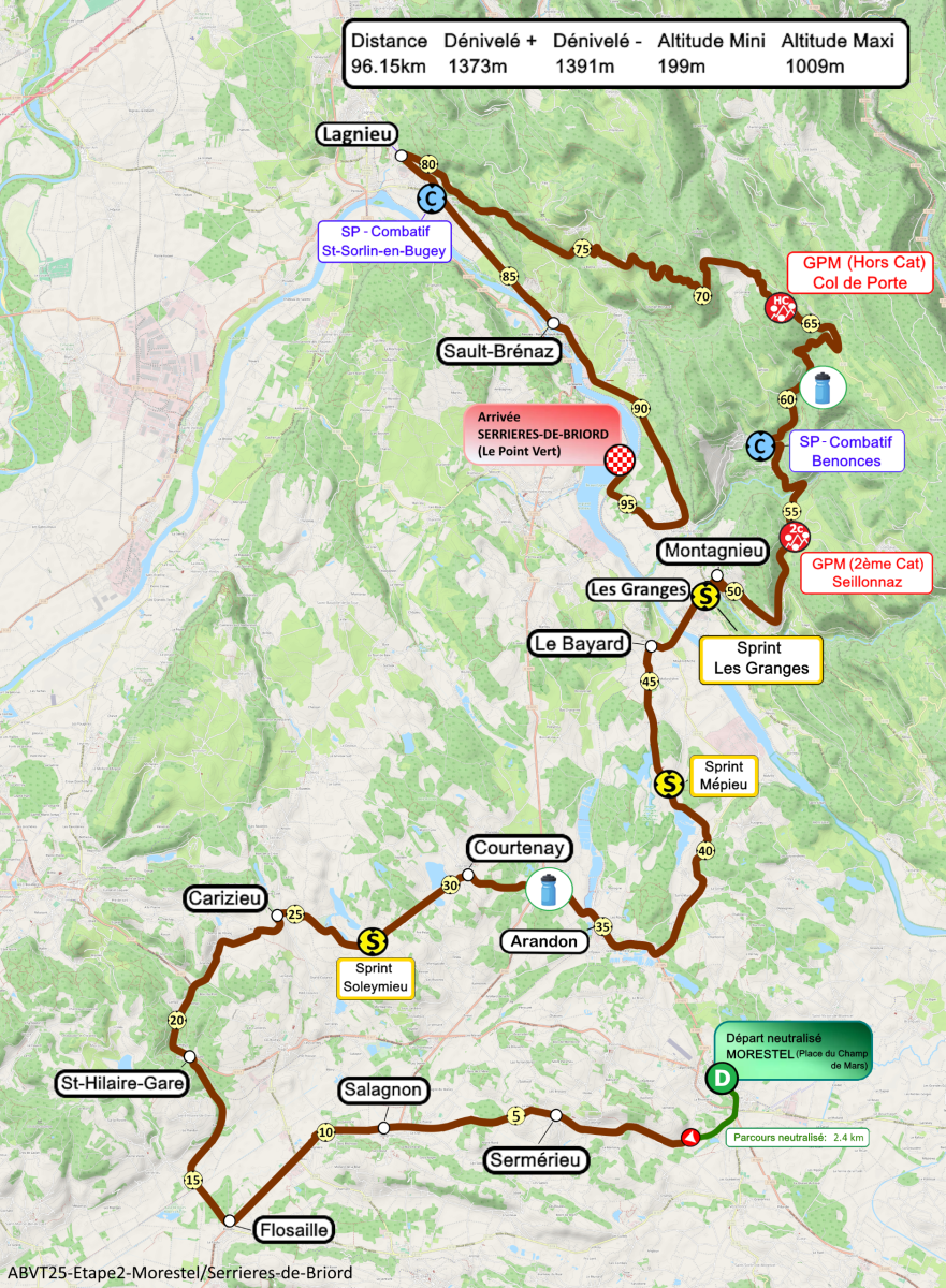 Tracé de l'étape 2 entre Morestel et Serrières de Briord - Ain Bugey Valromey Tour 2025 - 37e édition_Belley