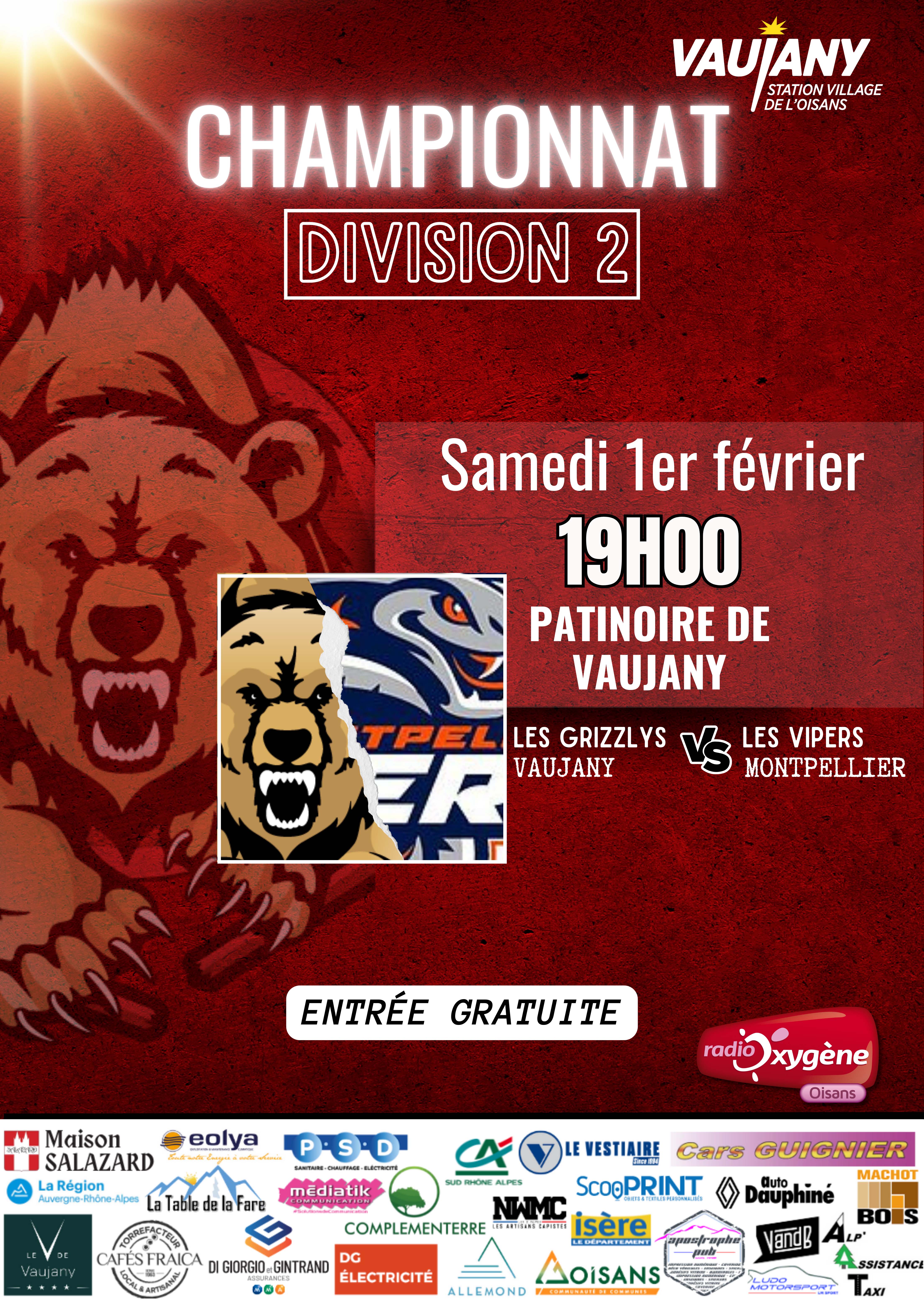 Hockey D2 : Les grizzlys de Vaujany VS Les Vipères (Montpellier)