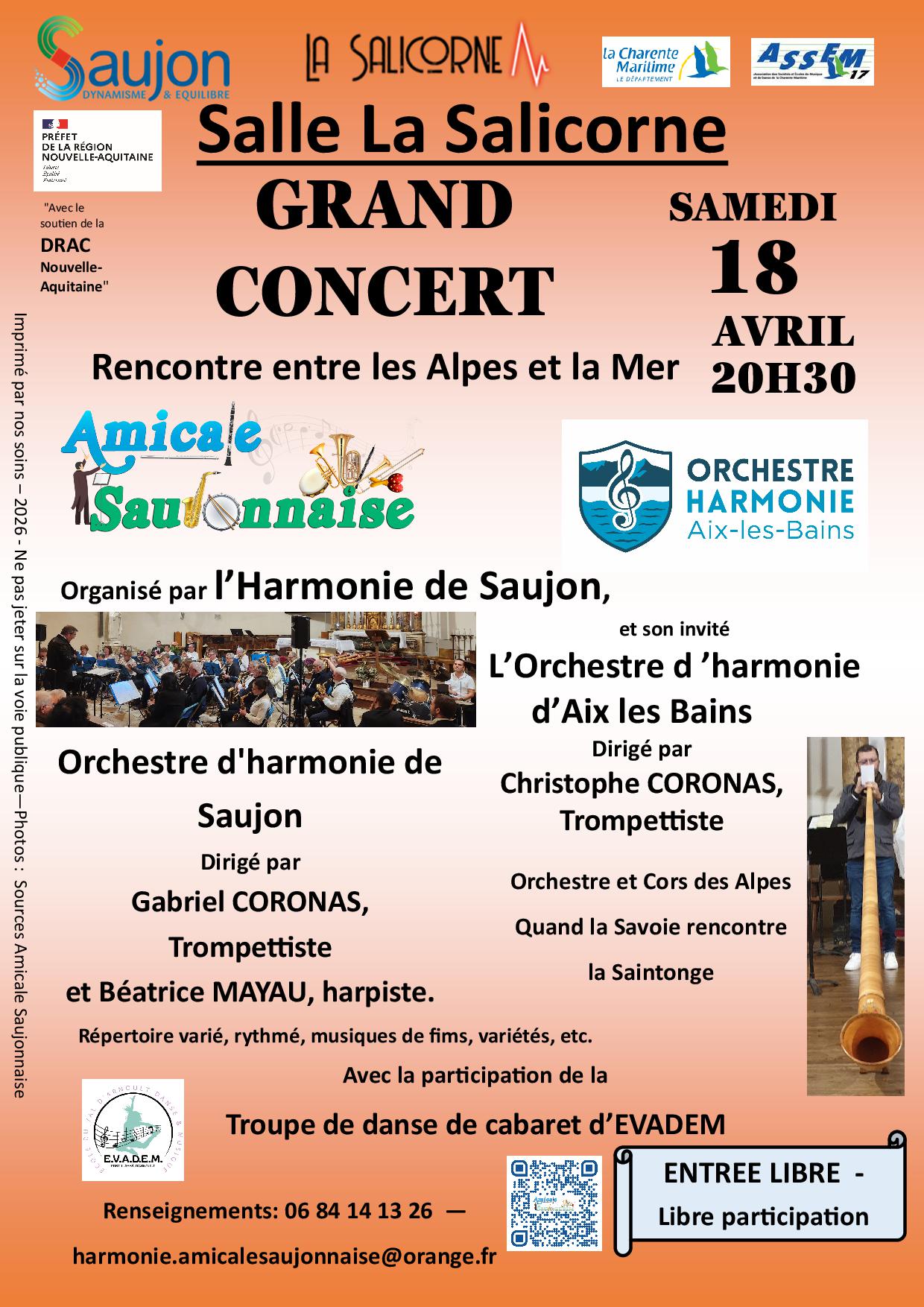 GRAND CONCERT Avec l'Harmonie d 'Aix les Bains invité de l'Amicale Saujonnaise : 90 musiciens sur scène