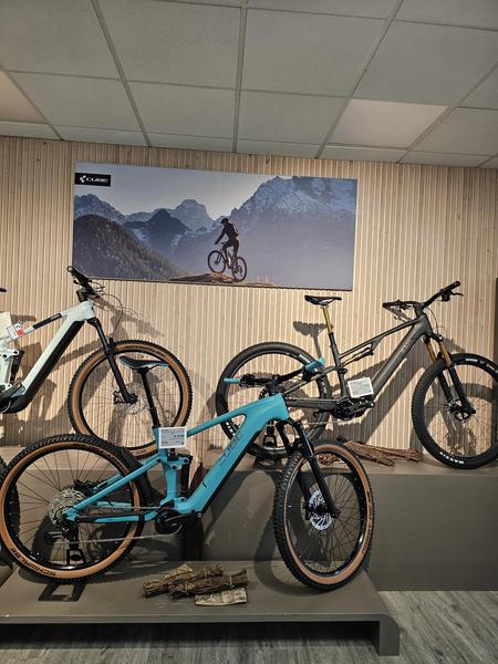 Des VTT exposés en magasin.