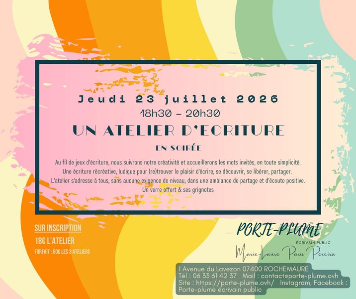 Atelier décriture Apériplume juillet
