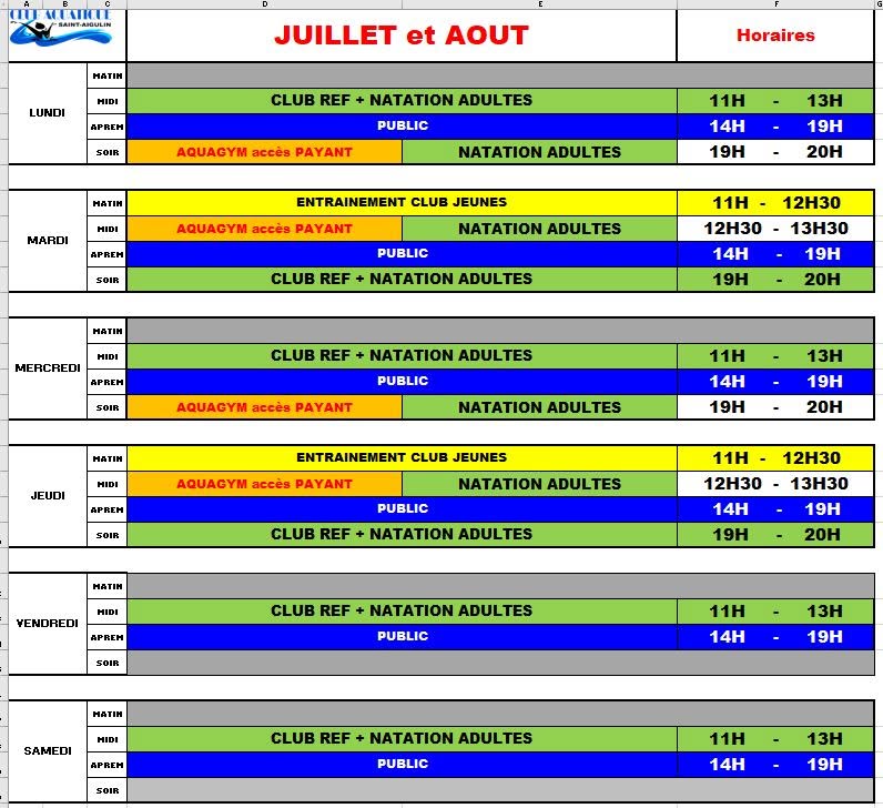 Cours de natation et d'aquagym