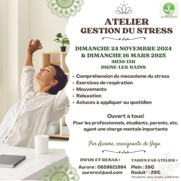 Atelier gestion du stress Le 24 nov 2024