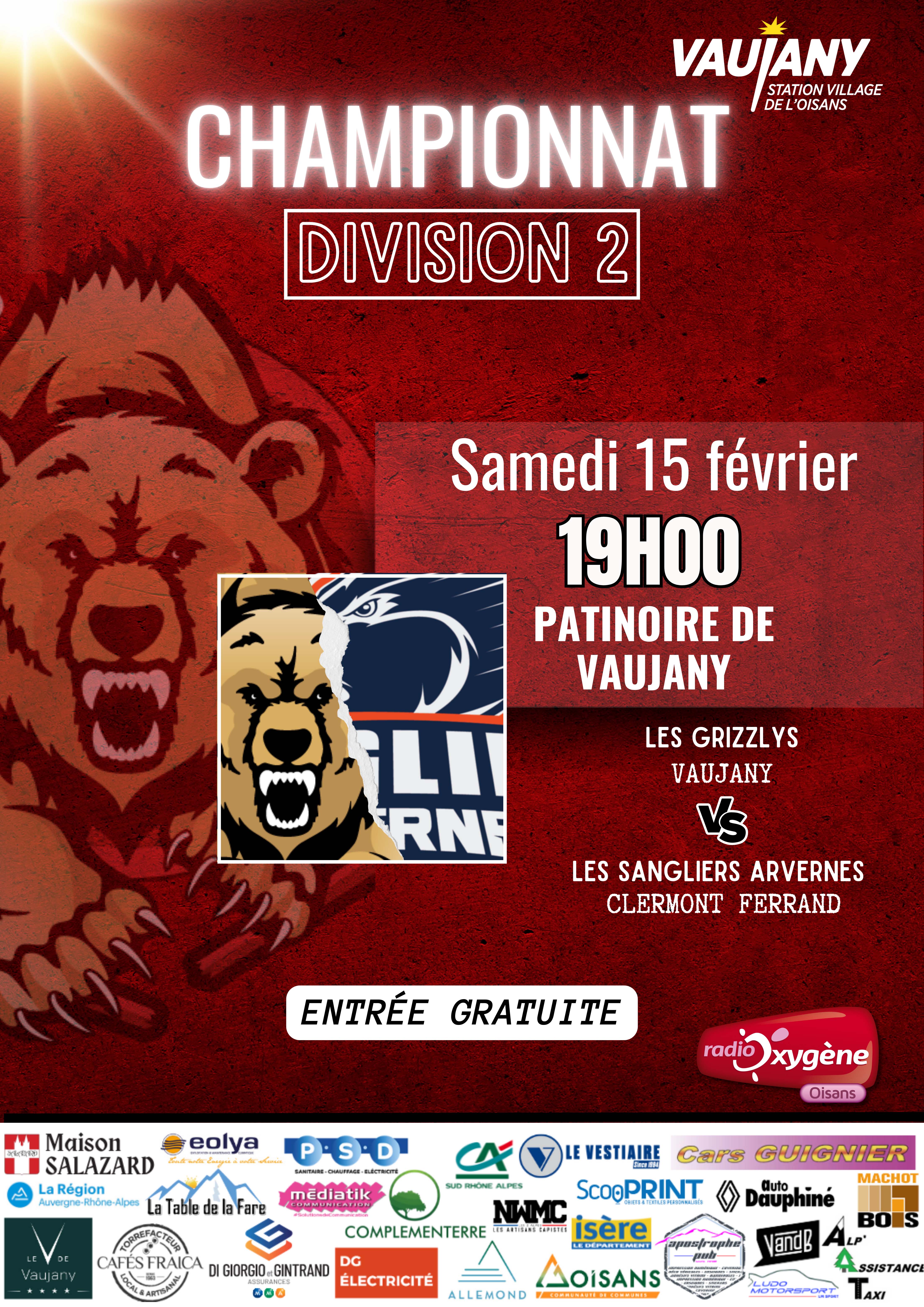 Hockey D2 : Les grizzlys de Vaujany VS Les sangliers arvernes (Clermont Ferrand)