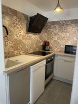 Coin cuisine moderne avec plaques électriques, lave-vaisselle