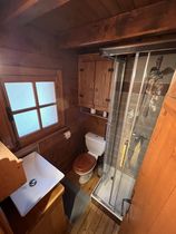Salle d'eau avec douche, lavabo et wc, fenêtre