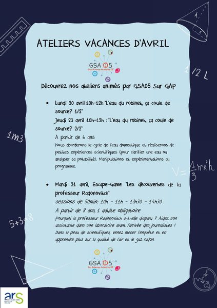 Ateliers scientifiques des vacances d'avril 2026