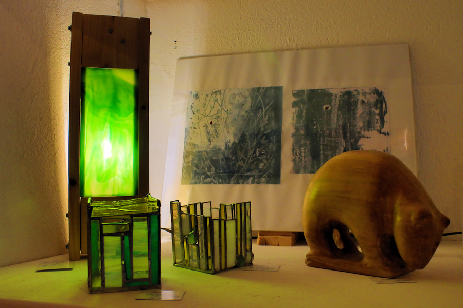 Lampe Bois Ain Verre et photophores