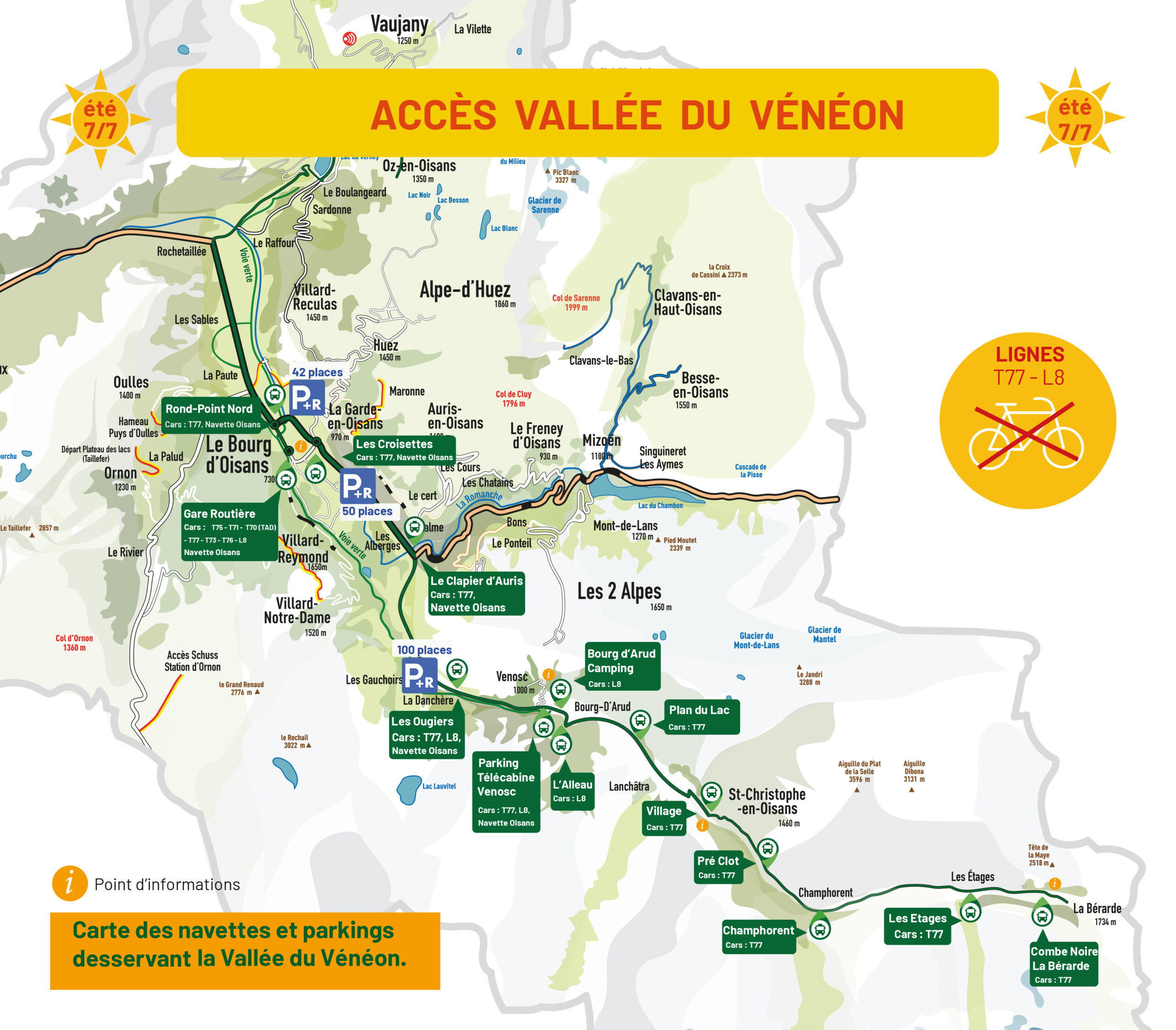 Plan des arrêt navette Vénéon et Parkings